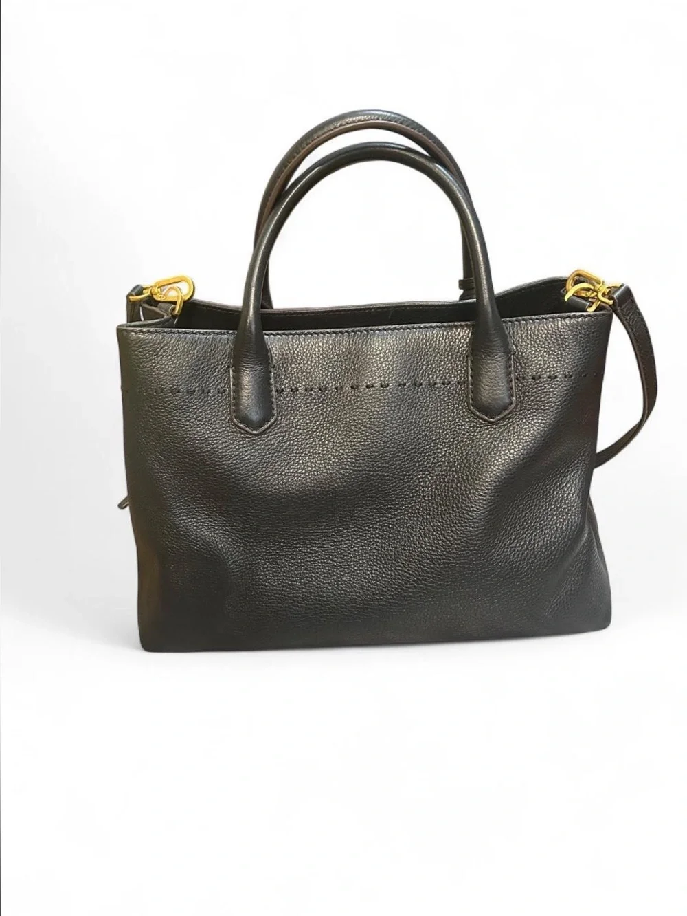 Tory Burch Black Pebbled Leather Satchel with Tassel